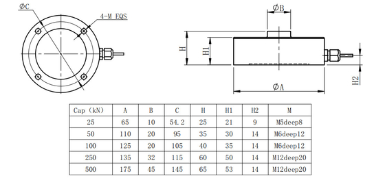 เซนเซอร์เหล็กกล้าไร้สนิม 25~-500kN โมดูลโหลดเซลล์จุดเดียวสำหรับการชั่งน้ำหนักทางอุตสาหกรรมต้นทุนต่ำ